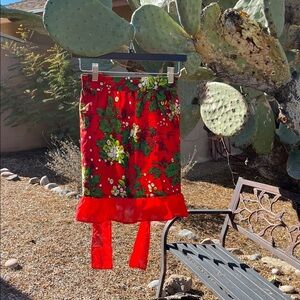 Floral Red Skirt with Ruffle Hem